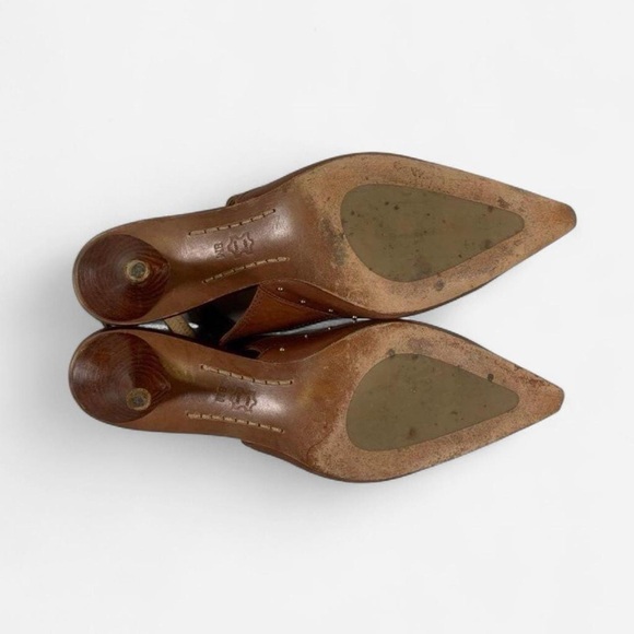 Michael Kors Brown Leather Studded Slingback Kitten Heels Sz 8 - Picture 3 of 7